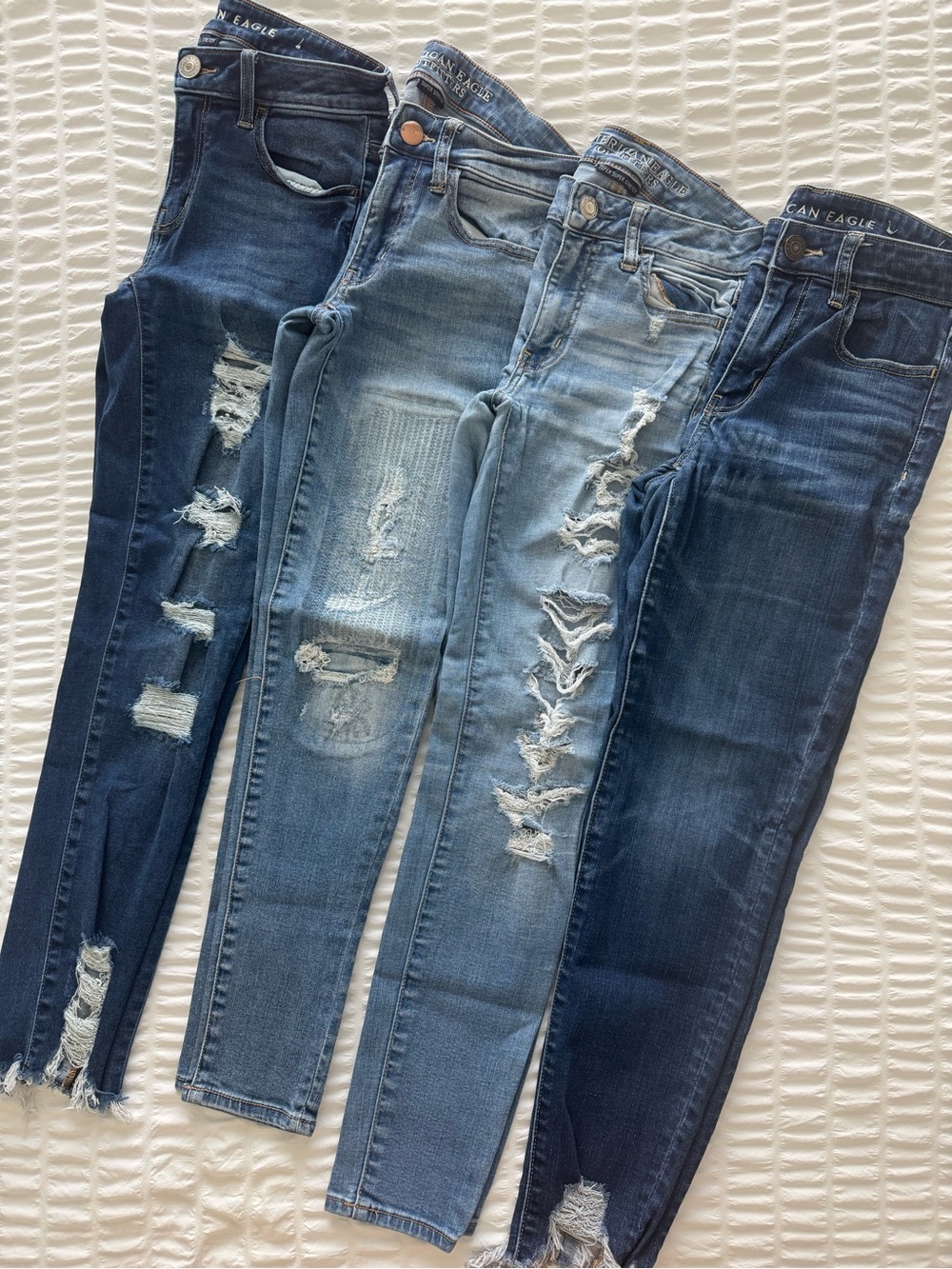 American Eagle Outfitters Women's Ripped Blue Skinny Jeans Bundle